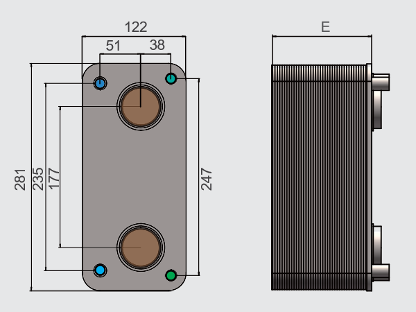 HEXNOVAS GL35 Flue Gas Brazed Plate Heat Exchangers dimension drawing