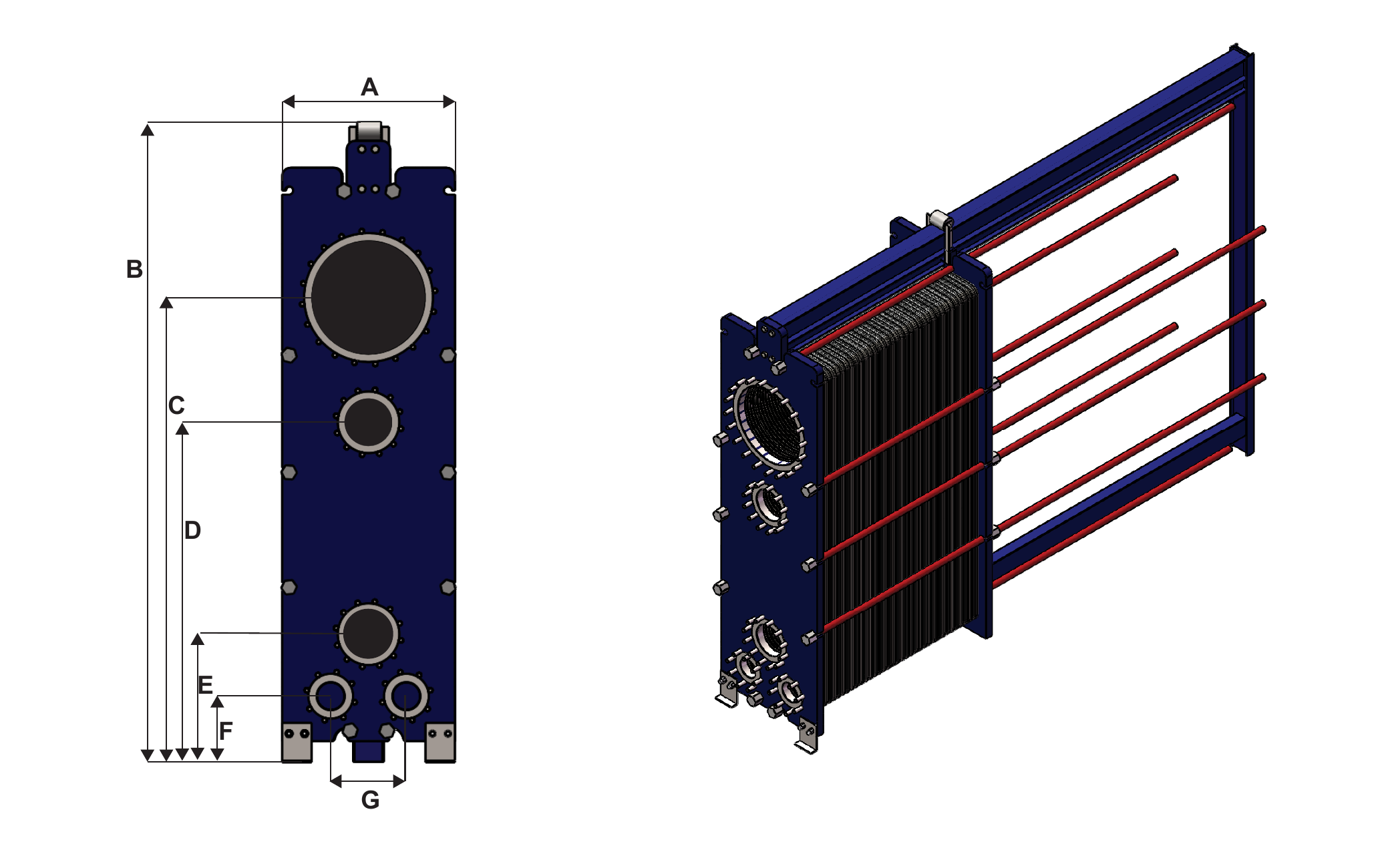 HEXNOVAS AC400-W Condenser Gasketed Plate Heat Exchangers dimension drawing