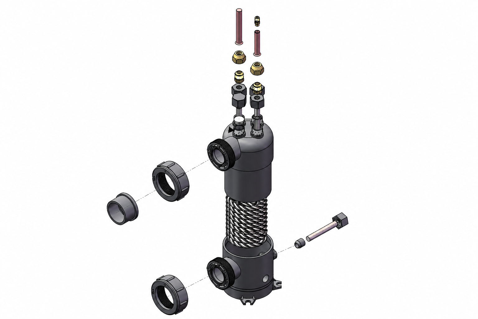 Exploded parts diagram for HEXNOVAS PVX titanium tube pool heat exchanger
