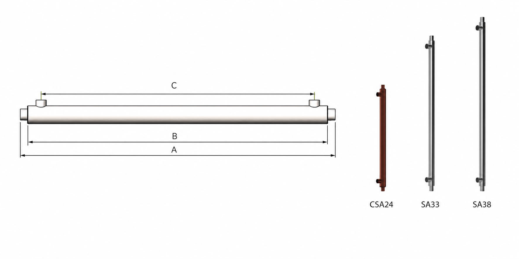 HEXNOVAS CSA24 Side-Arm Heat Exchangers dimension drawing