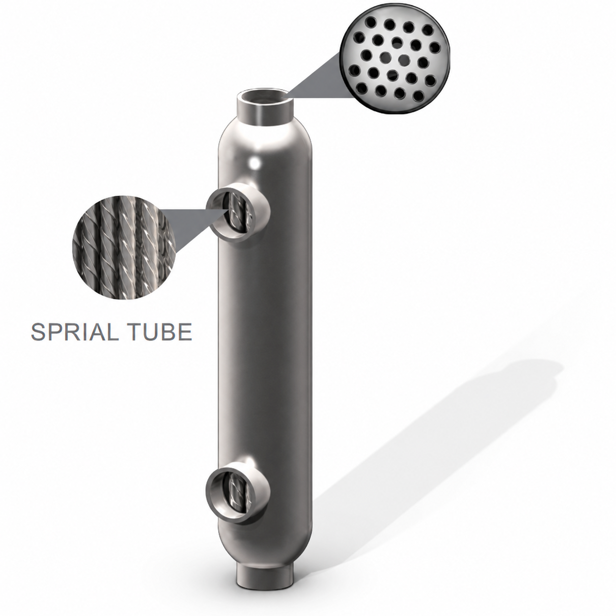 Swimming pool heat exchanger spiral corrugated tube and tube sheet detail