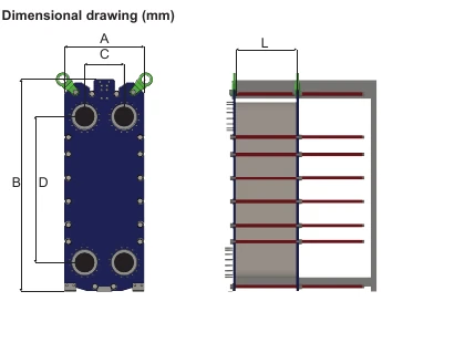 HEXNOVAS T20S Wide-Gap Gasketed Plate Heat Exchangers dimension drawing
