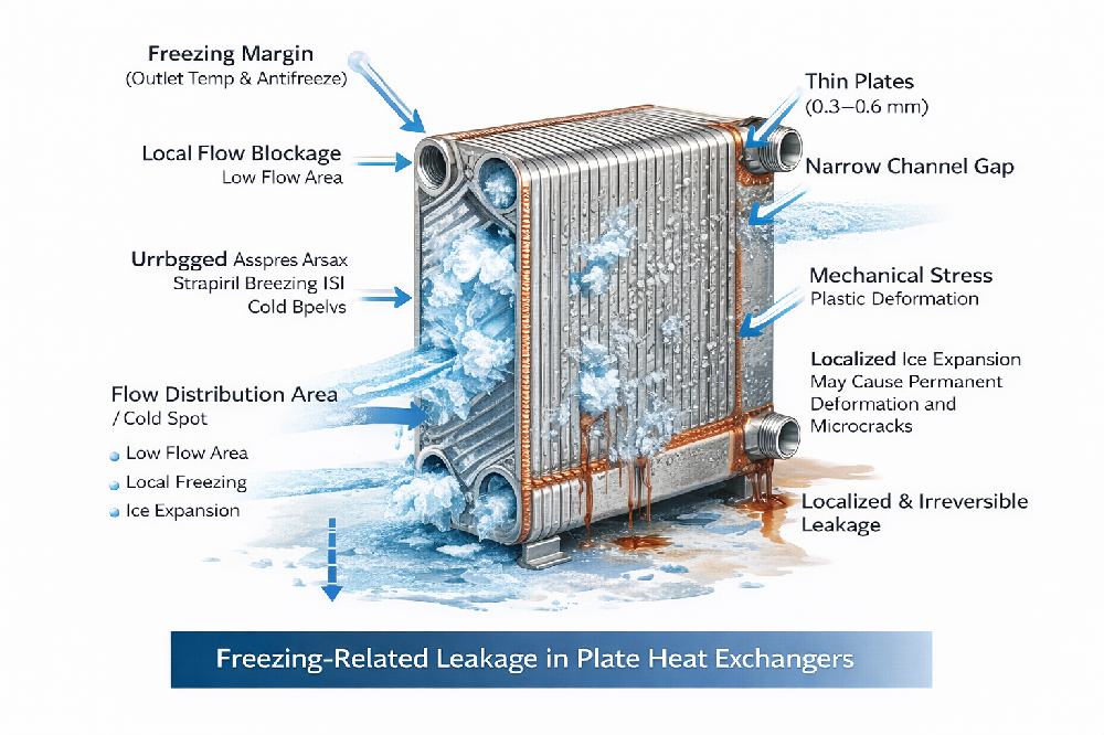 Analysis and Mechanism of Leakage Caused by Freezing in Brazed Plate Heat Exchangers technical article