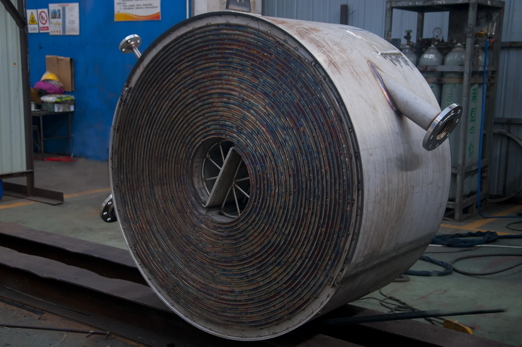 Real spiral heat exchanger core during fabrication at HEXNOVAS