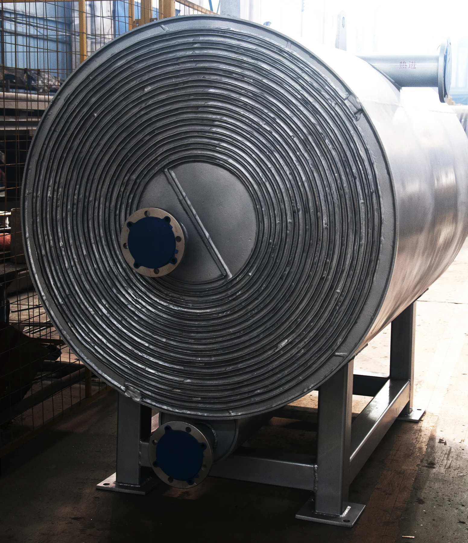 Finished stainless steel spiral heat exchanger in the HEXNOVAS workshop