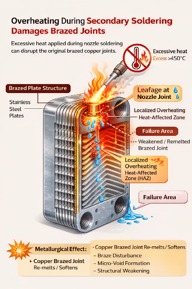 Case study 2: Failure Caused by Overheating During Secondary Soldering – Damage to Brazed Structure