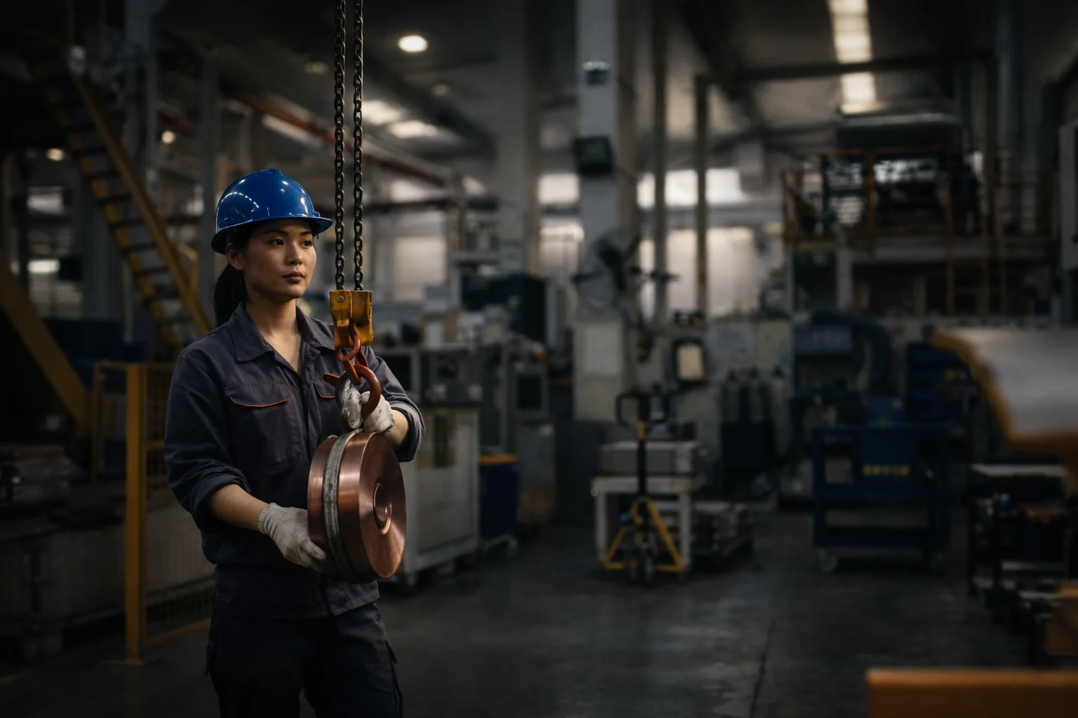 HEXNOVAS workshop operator handling brazed plate heat exchanger material