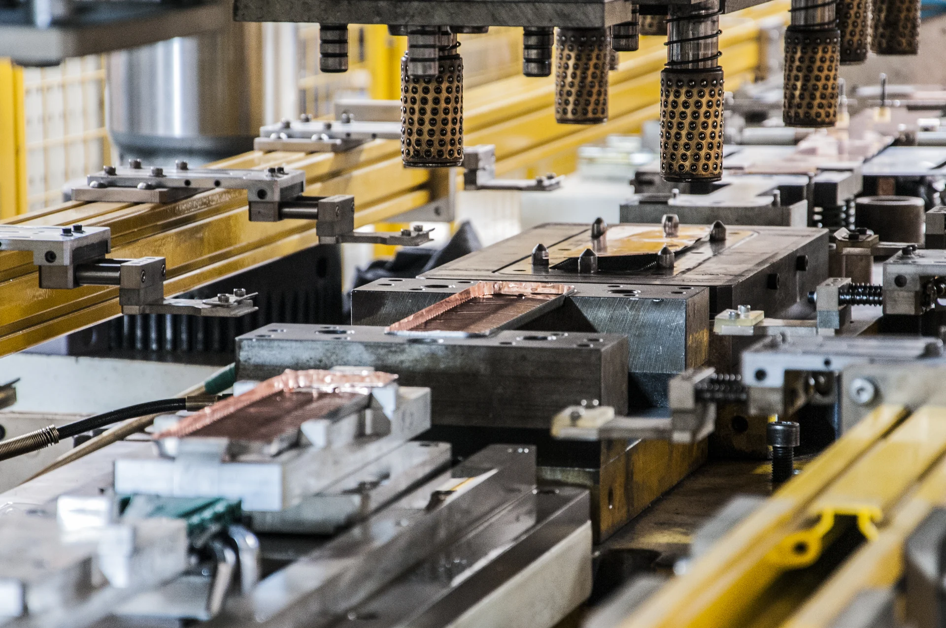 Close view of brazed plate heat exchanger production tooling