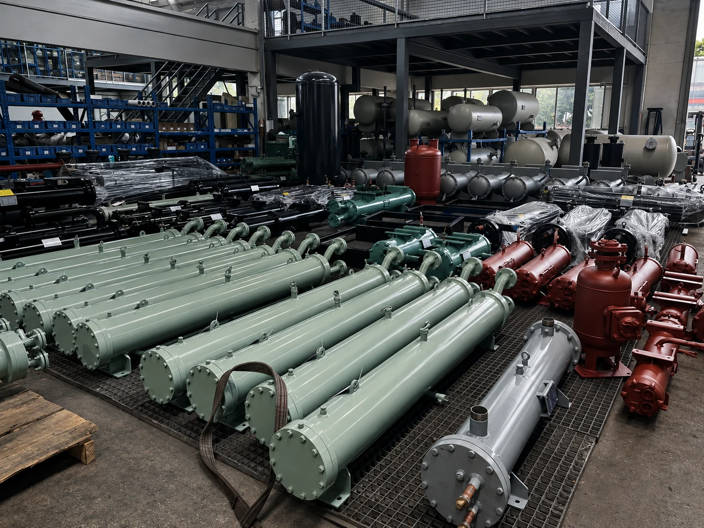 Mixed shell and tube heat exchanger production inventory in the fabrication hall